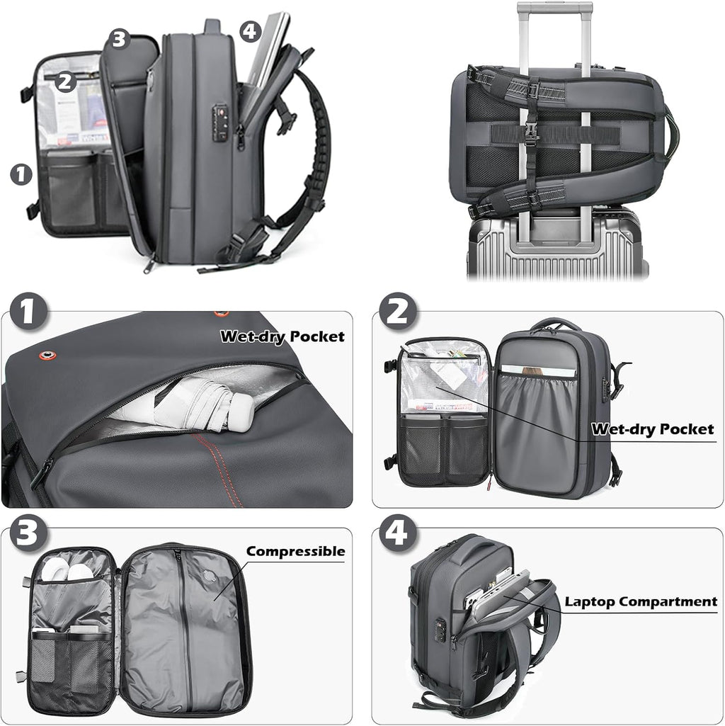 Somago Vacuumable Backpack Expandable Water-resistant Travel Bag with Air Pump TSA Lock Anti-thief Pocket