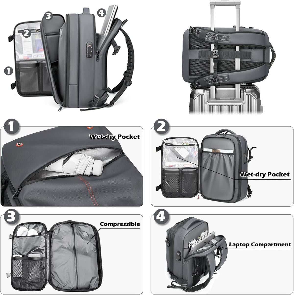 Somago Vacuumable Backpack Expandable Water-resistant Travel Bag with Air Pump TSA Lock Anti-thief Pocket