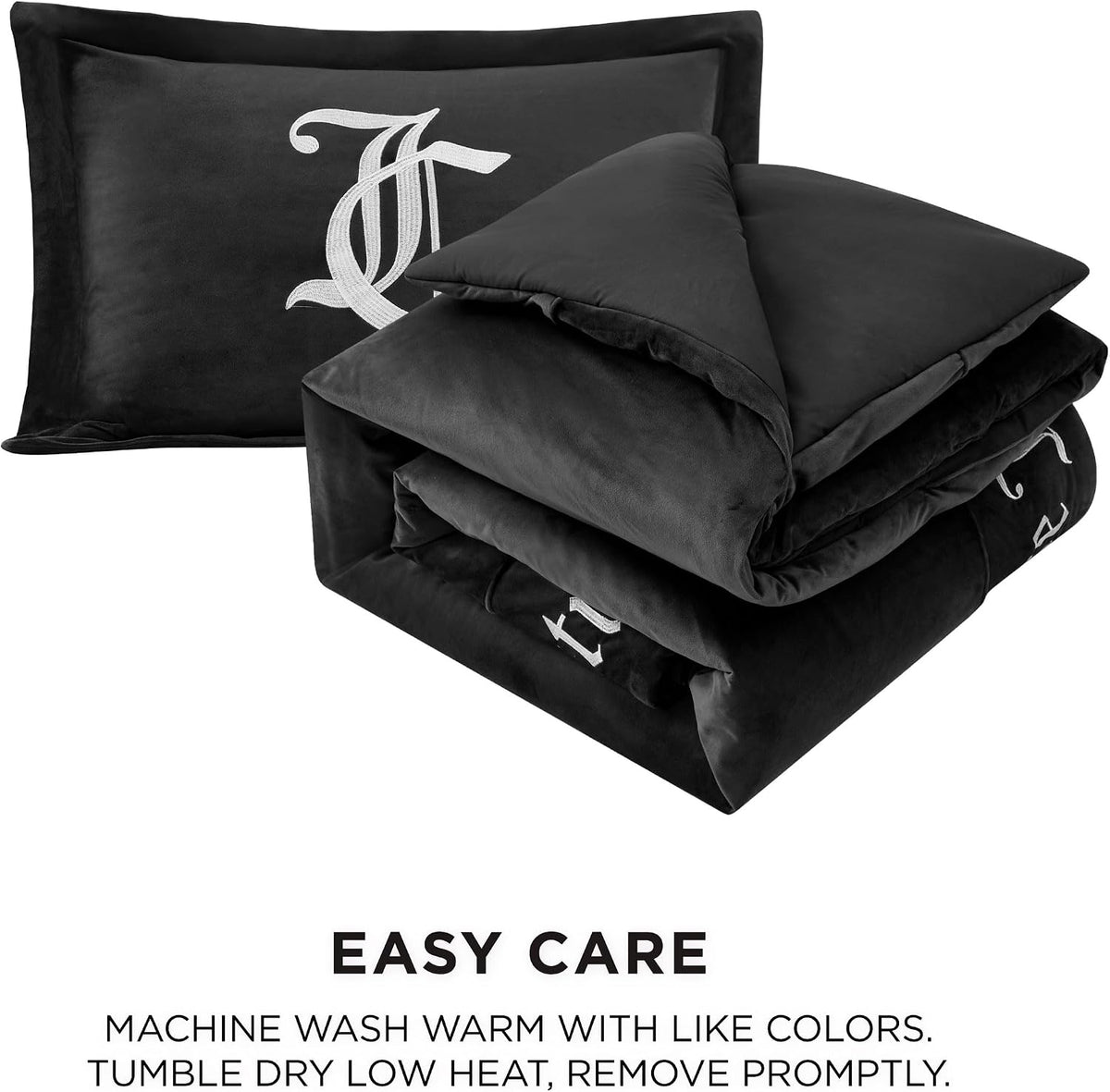 Juicy Couture - Comforter Set - Gothic Design Bedding - Twin/Twin XL - 2 Piece Set Includes (1) 90' x 68' Comforter and (1) 20' x 26' Sham - Wrinkle Resistant - Premium Bedroom Decor - Black