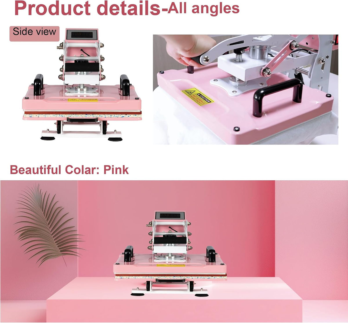 12' x 15' Semi-auto Heat Press Machine for T-Shirts, Auto Open & Slide-Out Base, Clamshell Style, Digital Sublimation Printer for Vinyl, DIY & Small Business (Pink, L12 * W15)