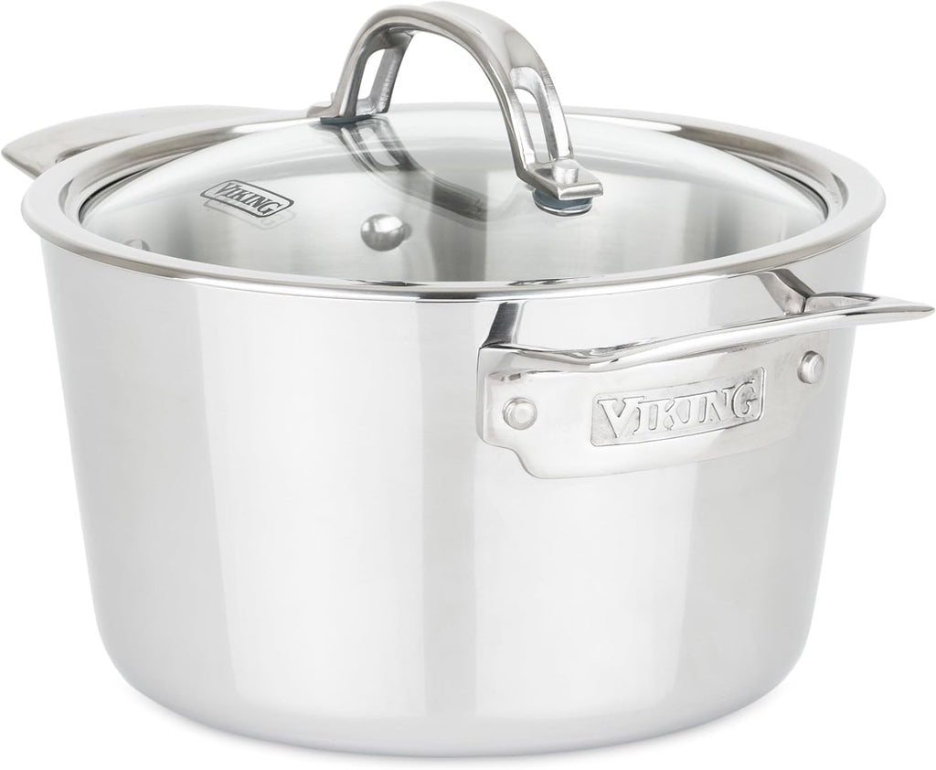 Viking Contemporary 3-Ply Stainless Steel Stock Pot, 3.4 Quart Soup Cooking Pot with Lid