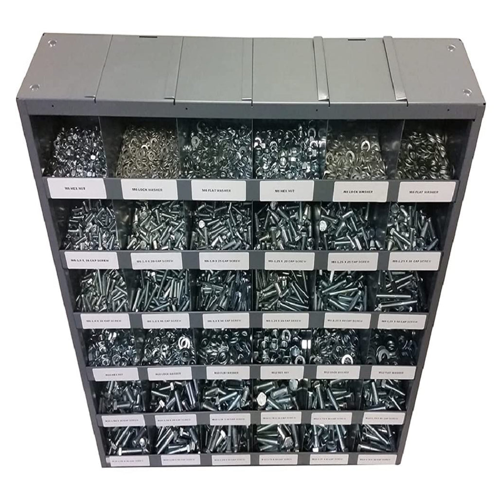M&M Fasteners 2,540 Piece Metric Class 8.8 Hex Cap Screw Bolt Nut & Washer, Lock Washer Flat Assortment Kit with Metal Bin