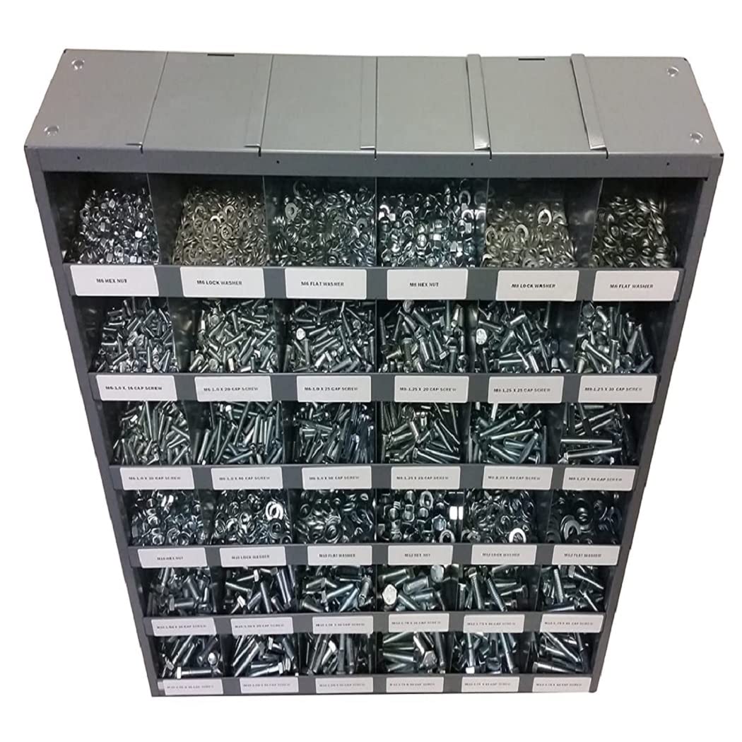 M&M Fasteners 2,540 Piece Metric Class 8.8 Hex Cap Screw Bolt Nut & Washer, Lock Washer Flat Assortment Kit with Metal Bin