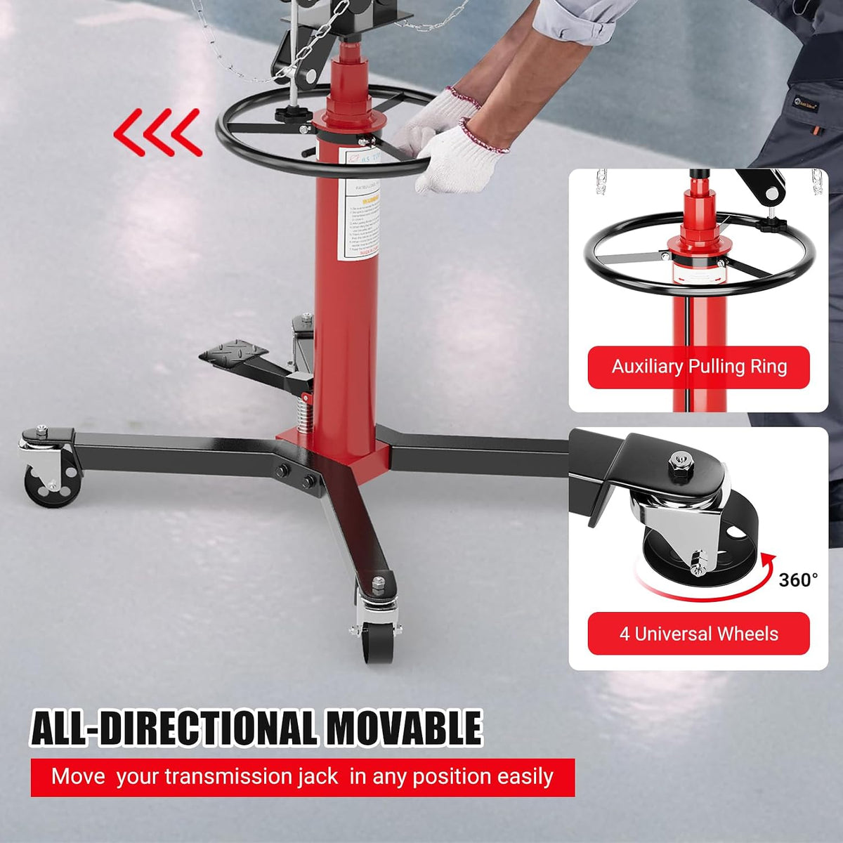 1320lbs Capacity Transmission Jack High Lift, Hydraulic Jack for Car 2-Stage Telescopic, 34.3'-68.5' Adjustable Height, Foot Pedal & 360° Swivel Wheels
