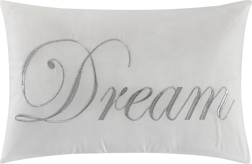 Grand Avenue Tufted Embroidery Comforter Set Queen Size, 7 Piece White Fashion Bedding Set, Ultra-Soft, Pillows & Shams, All Season, Home Decor