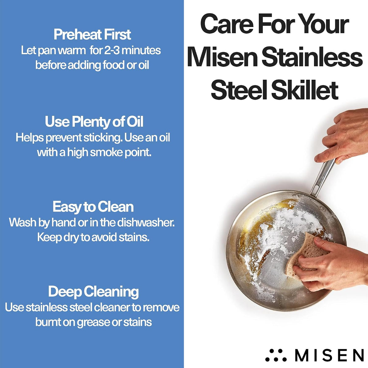 Misen 5-Ply Stainless Steel 12' Frying Pan - Professional Cookware for Induction, Gas and Electric - Dishwasher Safe, Oven Safe to 800°F - Durable, Versatile, Even Heating
