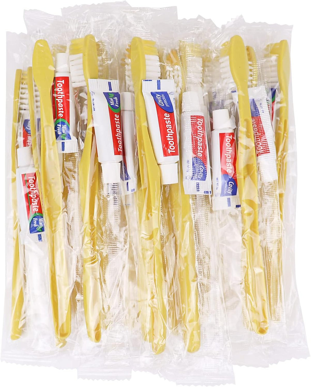 Disposable Toothbrushes with Toothpaste,1000 Pack Yellow Hollow Individually Wrapped Disposable Travel Toothbrushes Kit in Bulk for Homeless,Nursing Home,Hotel,Charity
