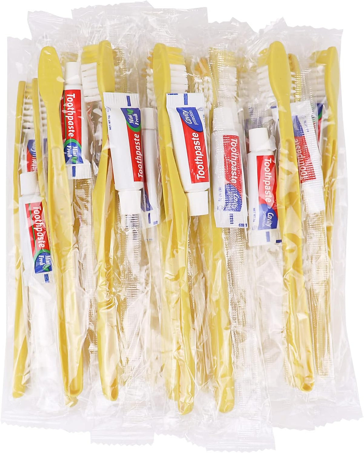Disposable Toothbrushes with Toothpaste,1000 Pack Yellow Hollow Individually Wrapped Disposable Travel Toothbrushes Kit in Bulk for Homeless,Nursing Home,Hotel,Charity