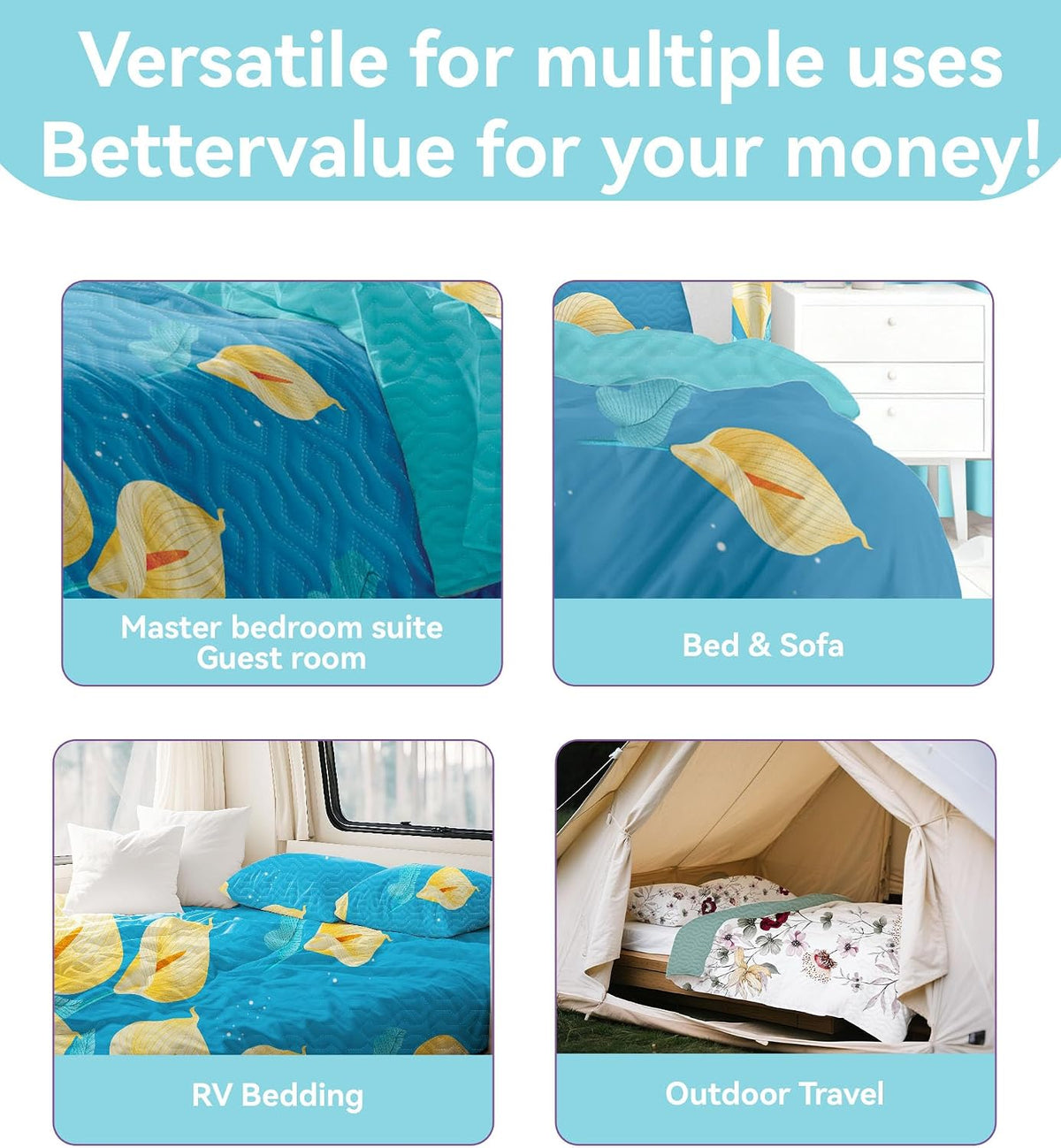 9 pcs Cal King Bed in a Bag with Curtains | Bedspread, Pillowcases, Print & Solid Curtains | Microfiber Tropical Floral | Moisture-Wicking, Durable | Bedspread and Curtain Sets
