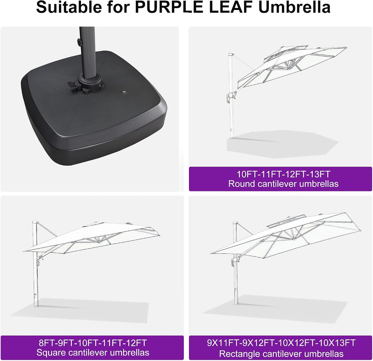 PURPLE LEAF Patio Umbrella Base with Wheels DL4160 Heavy Duty Outdoor Umbrella Base Water &Sand Filled 35.4' X 35.4' X 7.9'
