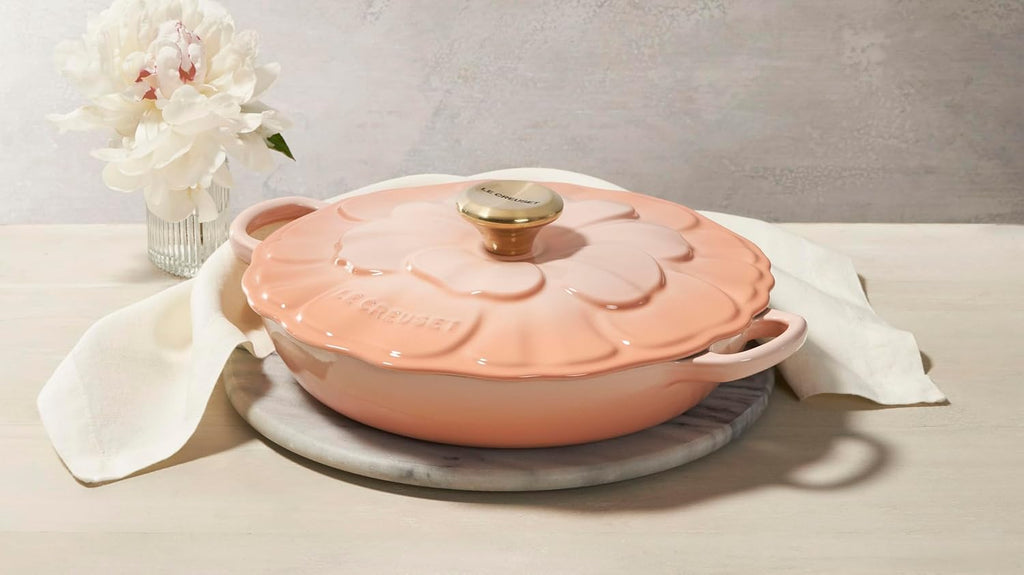 Le Creuset Signature Enameled Cast Iron Petal Braiser, 2.25qt., Peche w/Light Gold Knob