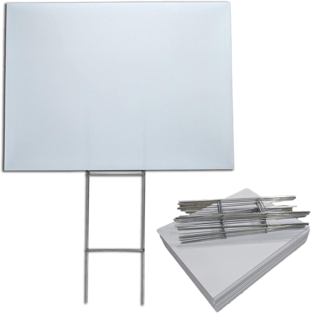 Visibility Signage Box of 100 18'x24' Cororugated Blank Yard Signs with H-Stakes