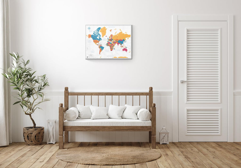 World Map Canvas with Pins: Explore Political or Tourist Destinations in 5 Colors. | Perfect Gift for Travelers' sized 22' x 16' | by Pin Adventure map (California, Political map)