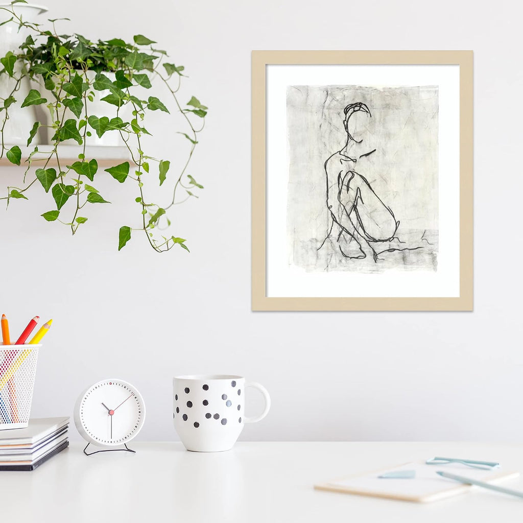 Amanti Art Framed Wall Art Print 17x15 Embellished Nude Contour Sketch II by Ethan Harper, Abstract Wall Art, Modern Contemporary Decor, Small Poster Painting Artwork for Living Room, Bedroom,