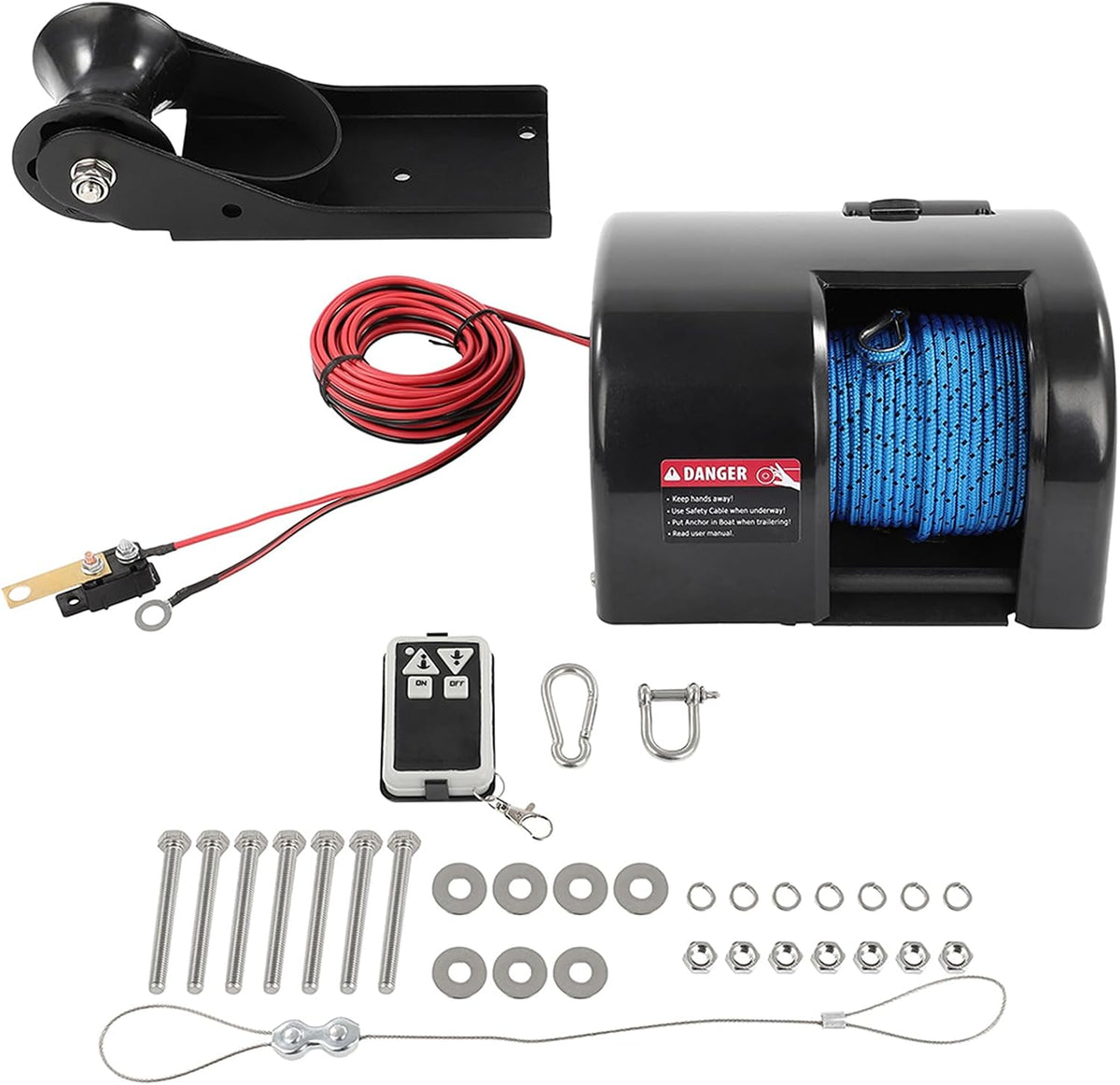 Includes Anchor Roller 25 lb Capacity 100 ft Braided Anchor Rope Electric Boat Anchor Winch for Saltwater Boats 12V Wireless Remote Control Suitable for 20 Foot Boats and Trailers
