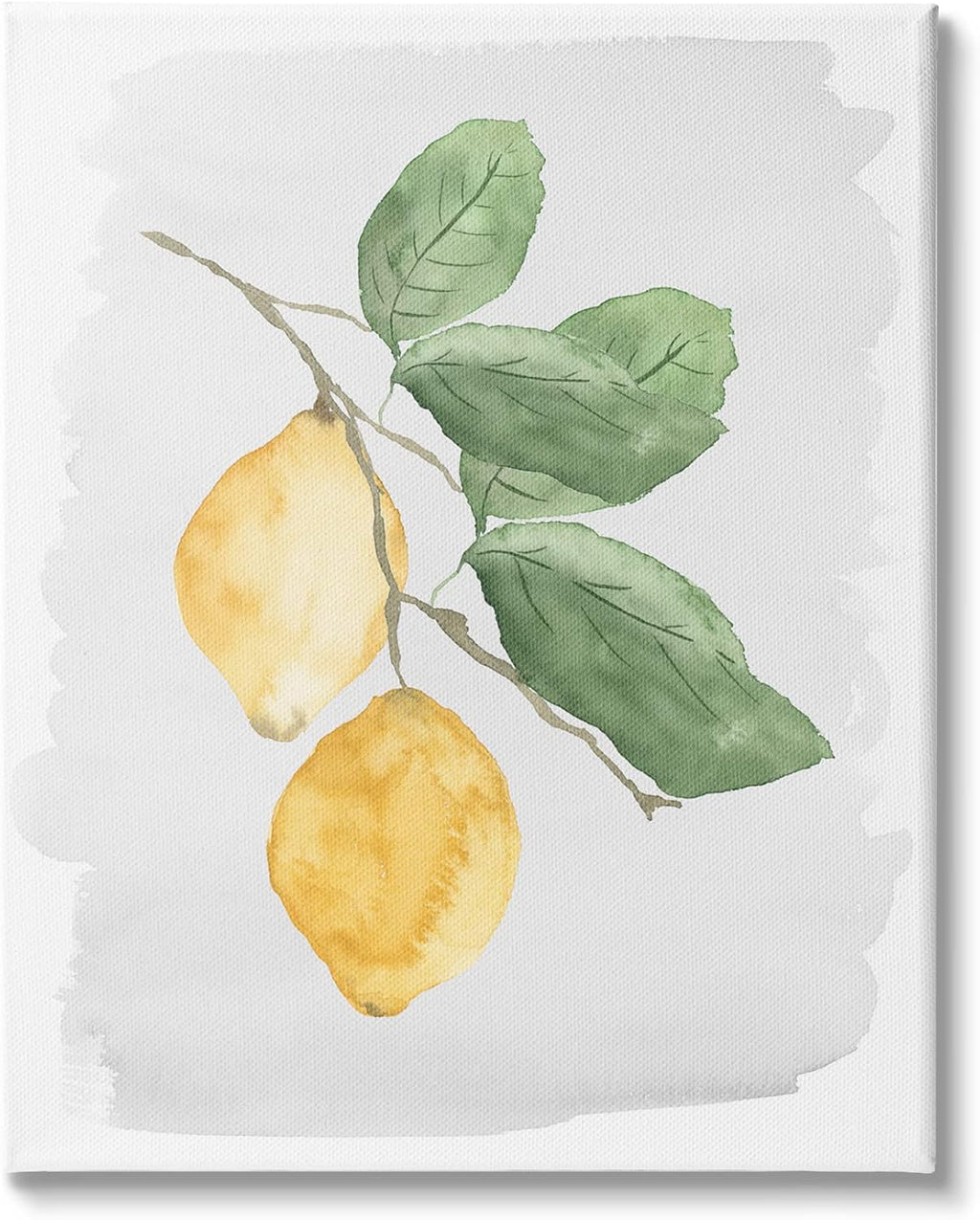 Stupell Industries Lemon Branch Pair Soft Leaves Watercolor Painting Canvas Wall Art, 36 x 48, Yellow