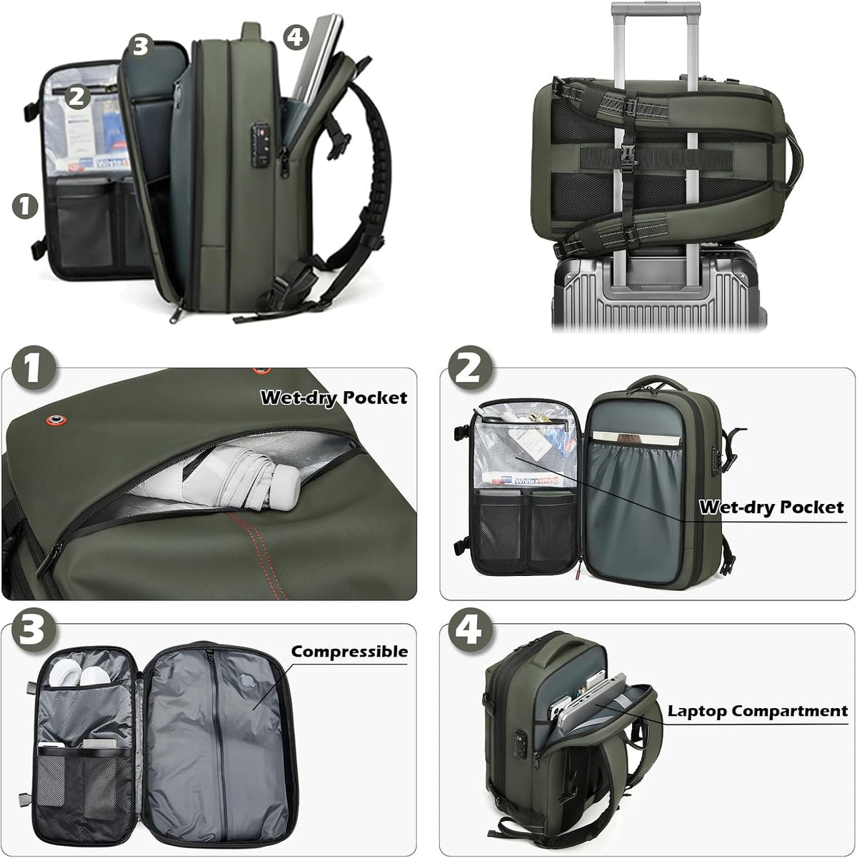 Somago Vacuumable Backpack Expandable Water-resistant Travel Bag with Air Pump Multifunctional Rucksack Backpack with TSA Lock Anti-thief Pocket Fit for 17 Inch Laptop