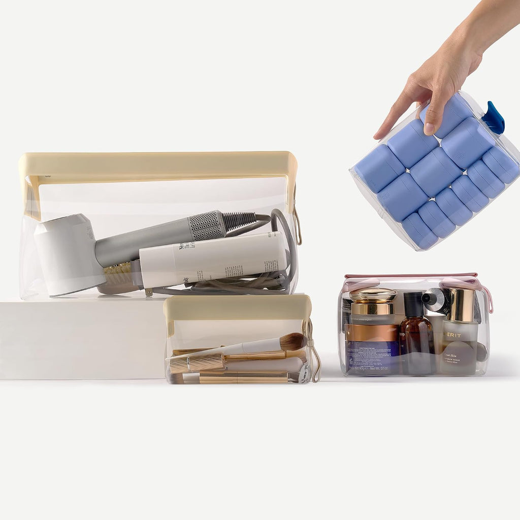 Cadence Parcel - Clear Kit with Magnetic Closure - Durable and Leak-Resistant Travel Toiletry Kit - Modular Design - Hygiene Bag for Travel Essentials - 4 Qt - Pebble