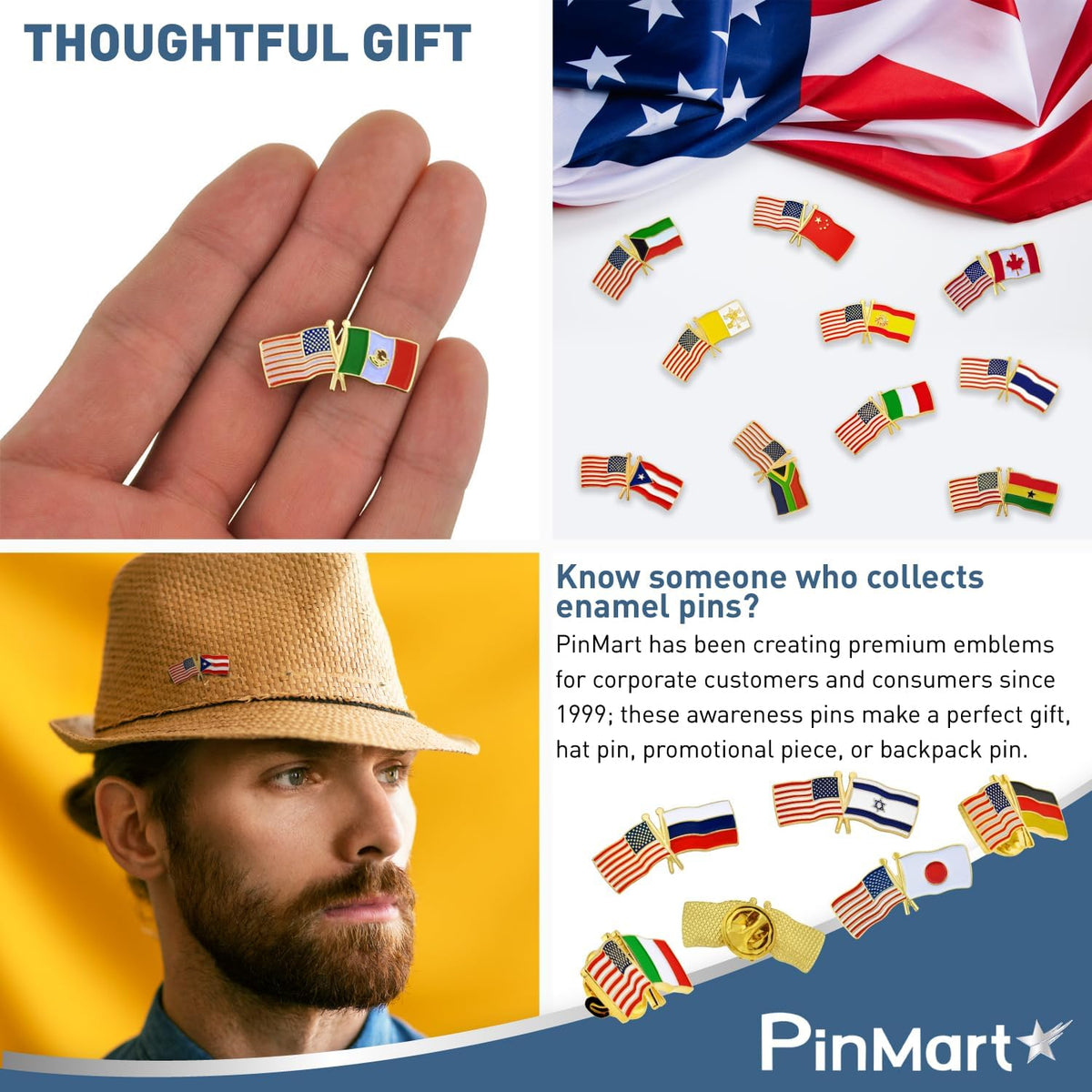 PinMart Crossed American Flag Lapel Pin - Gold Color Plated-Color Plated Enamel, USA and World Crossed Flag, Friendship & Unity, Hat, Jacket and Backpack Pins, Collectible, Patriotic Gift, Secure Clutch Back