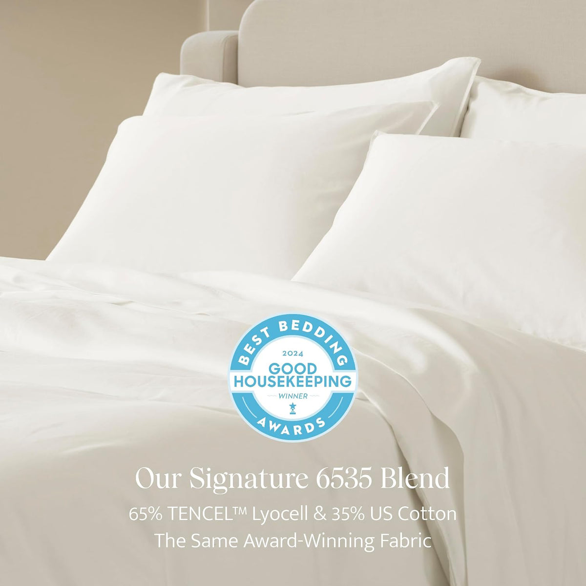 Double Stitch Cotton Tencel Duvet Cover - Queen Size Comforter Cover, Luxury & Soft Eucalyptus Lyocell Bedding Set for Hot Sleepers, Cooling, Smooth & Breathable, Button Closure, Cream, 90'x90'