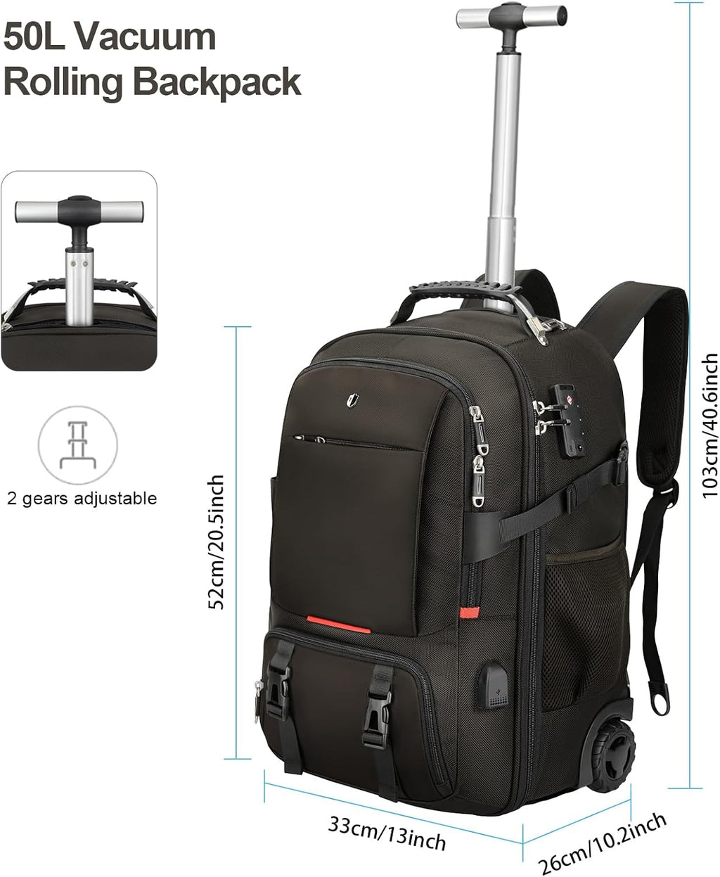 Backpack with wheels,rolling backpack with 2 Packing Cubes and compression bags,Laptop Compartment,Water Resistant Luggage suitcase,Air Travel,Weekend Trips (Brown)