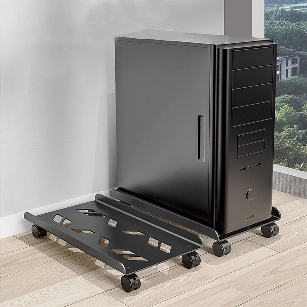 CPU Stand PC Tower Stand Mobile CPU Stand Cooling Base with 4 Rolling Caster Wheels, Mobile Desktop Case Floor Holder Cart Fits Most PC Case PC Tower Stand