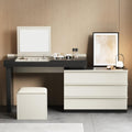 gaoyaangjiaju Mid Century Modern Makeup Vanity Desk, 47'-70' Extendable Makeup Desk with Mirror, Jewelry Organizer, Three Drawers and Matching Stool,Black & Beige