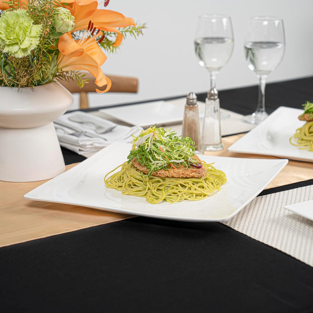 Restaurantware Voga 12 x 12 Inch Serving Plates 10 Square Pasta Plates - Premium Top-Rack DIshwashable White Melamine Serving Platters Serve Appetizers Or Desserts For All Occasions