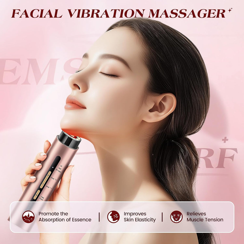 INTEO Microcurrent Facial Device, 3 Modes Red Light Therapy for Face and Neck, Skin Care Facial Massager Perfect Gifts for Women Men(Gold)