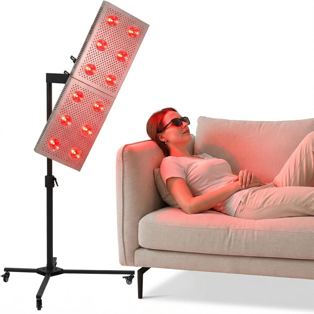 Universal Red Light Therapy Stand, Adjustable Height & 360° Mobile Hanging Bracket with Wheel Locks, 44 lbs Load Capacity LED Near Infrared Panel Holder for Home, Spa & Commercial Use