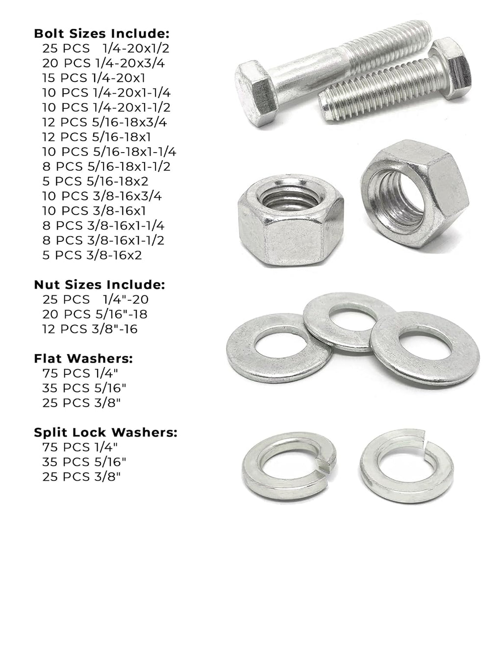 18-8 (304) Stainless Steel Hex Cap Screws Bolts Nuts Washers Assortment Kit - 574 Pcs!