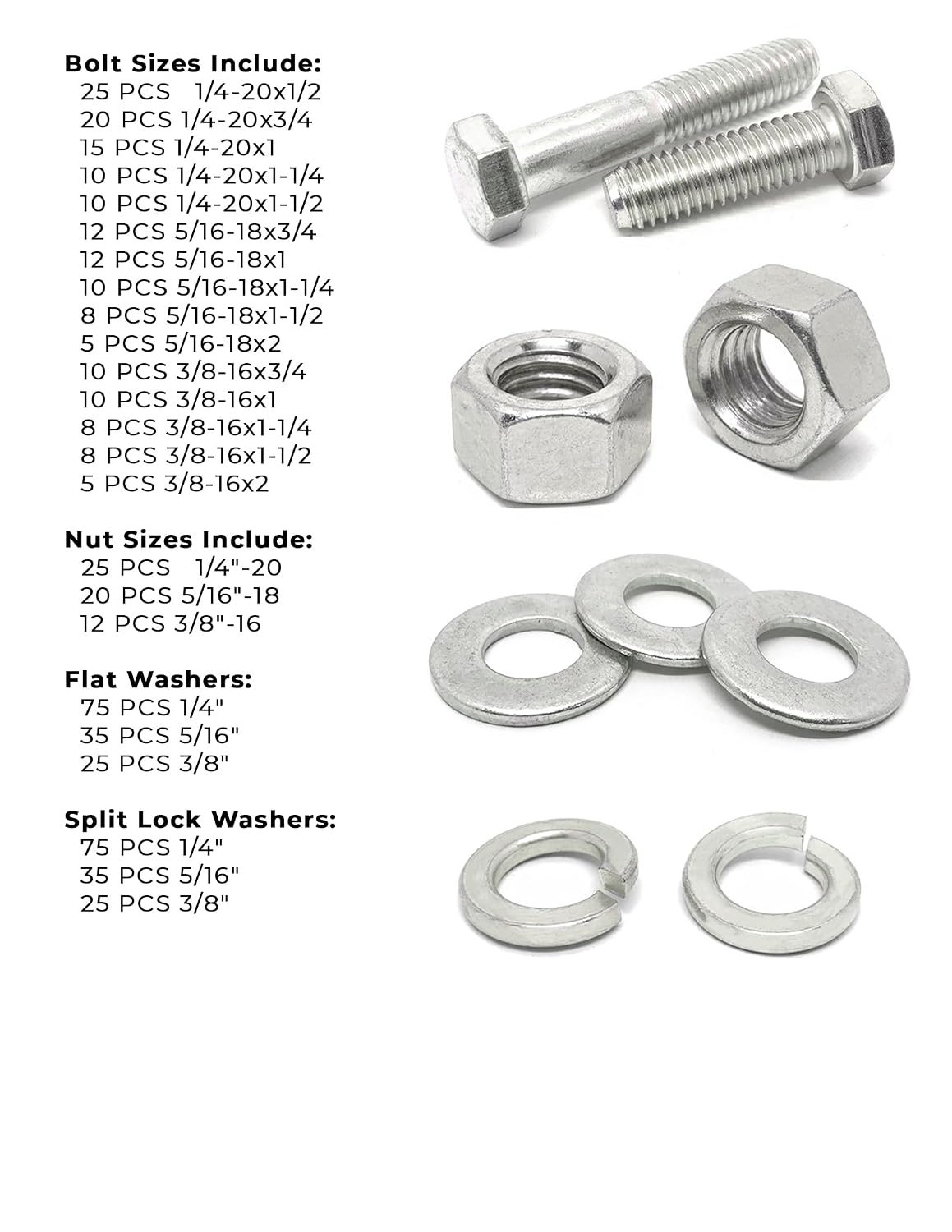 18-8 (304) Stainless Steel Hex Cap Screws Bolts Nuts Washers Assortment Kit - 574 Pcs!