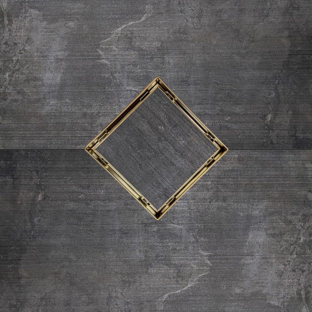 SereneDrains 304 Stainless Steel Tile in Square Brushed Gold Shower Drain Kit with A Base Hair Catcher Strainer Grate Brass Cover Bathroom Floor Insert (Matte Gold, ABS Plastic)