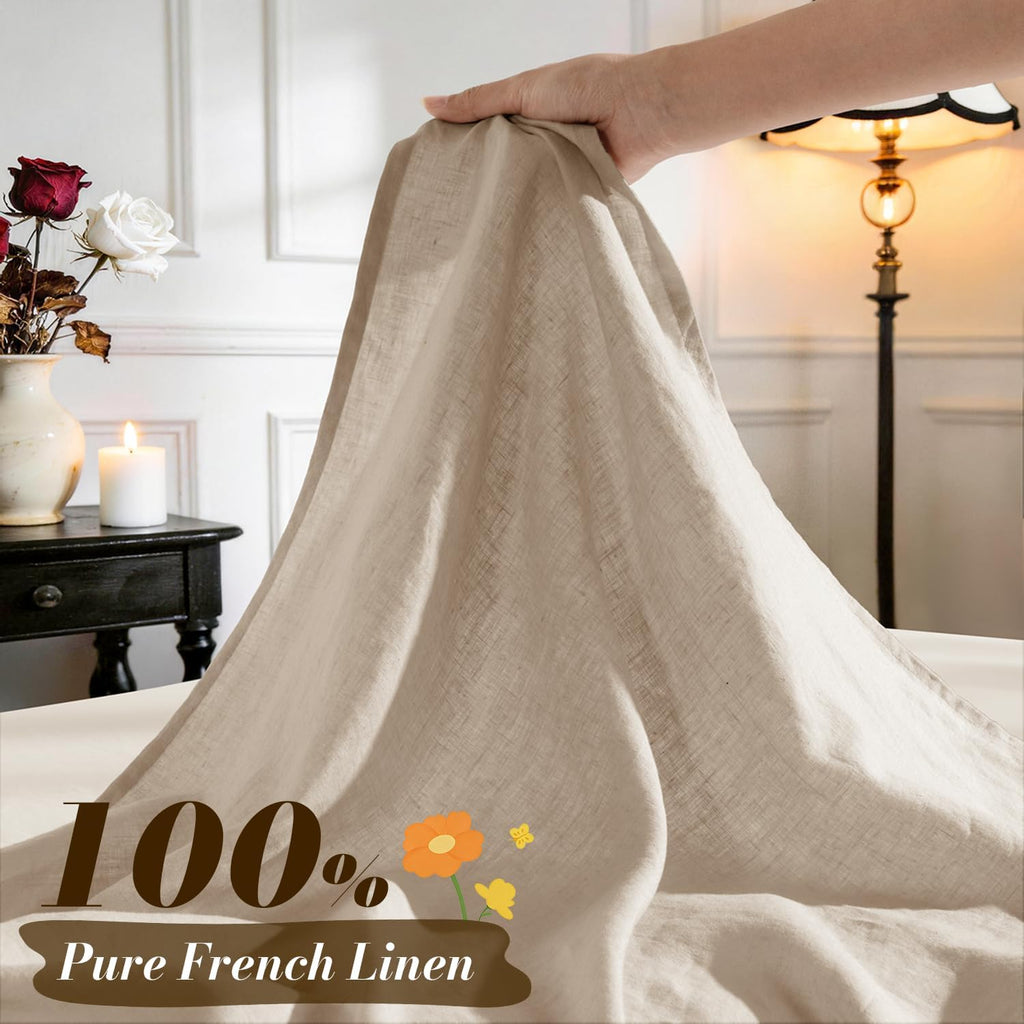 SONORO KATE 100% French Pure Linen Sheets, Breathable and Durable Linen Sheets, Anti-Tear Linen Bed Sheets, Machine Washable, 16 Inch Deep Pocket - 4 Piece (Natural Linen, California King)