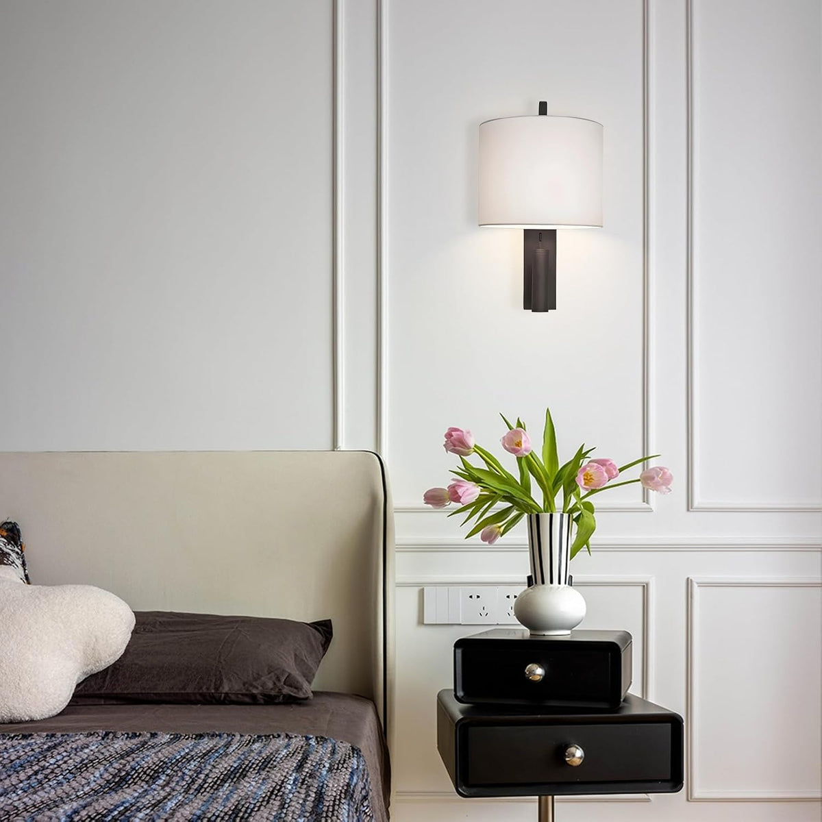 Cylindl Fabric Wall Lamp Reading Light for Book in Bed at Night, Adjustable Spotlights Sconces Lighting Hardwired Modern Lights for Workbench Bedroom Bedside Headboard T-155