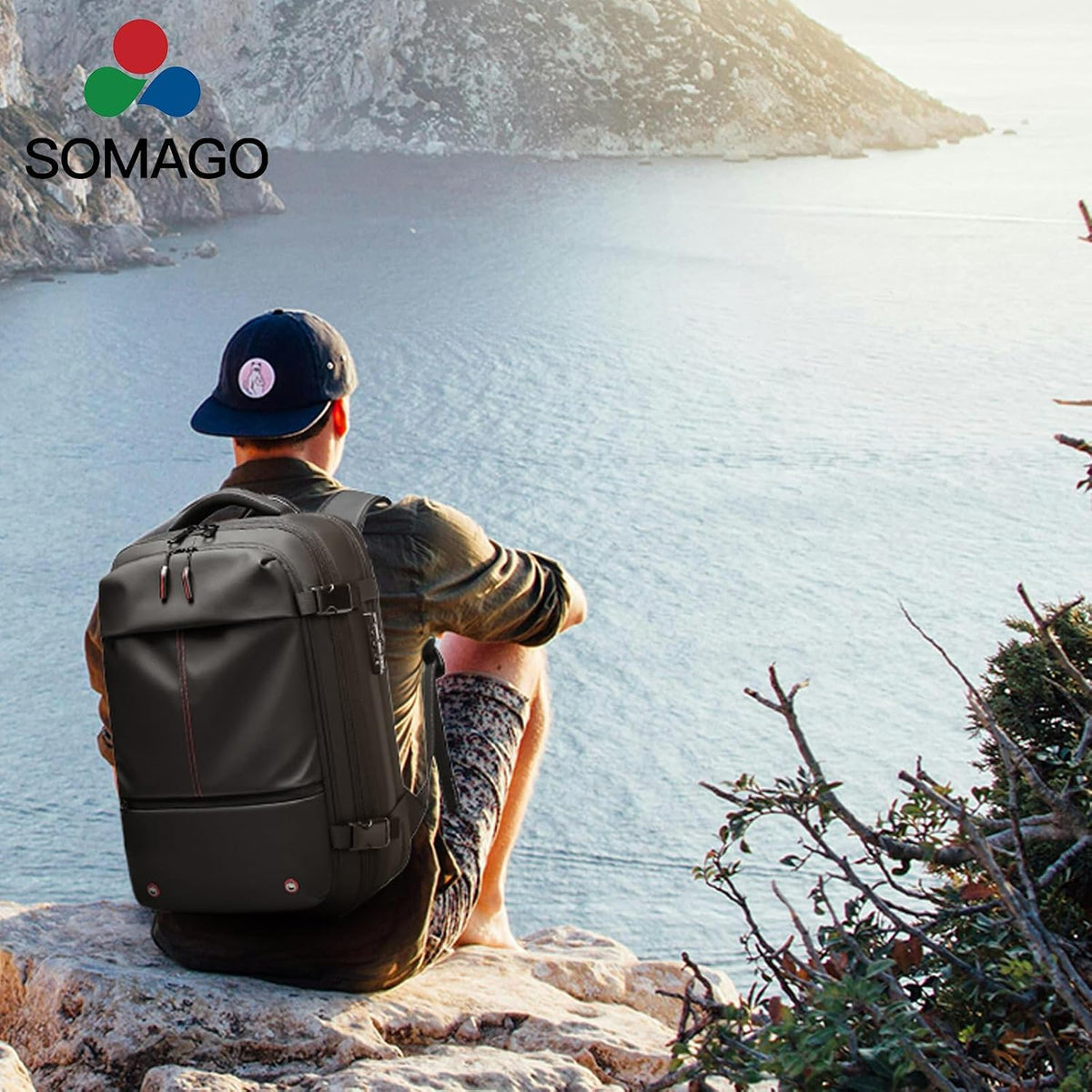 Somago Vacuumable Backpack Expandable Water-resistant Travel Bag with Air Pump Multifunctional Rucksack Backpack with TSA Lock Anti-thief Pocket Fit for 17 Inch Laptop