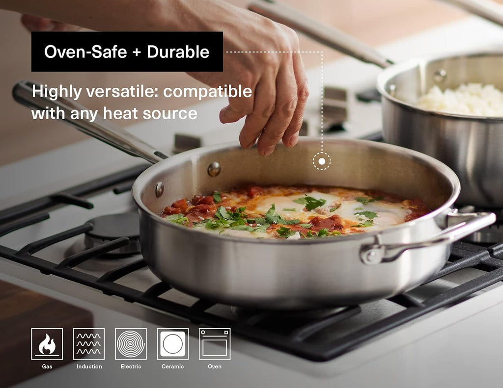 Misen 5-Ply Stainless Steel Cookware Set - Versatile, Dishwasher Safe - 12-Piece Set - 10' Skillet, 12' Skillet, 3 QT Saute Pan & 6 QT Rondeau + Lids, 2 QT & 3 QT Saucier + Lids, 8 QT Stockpot + Lid