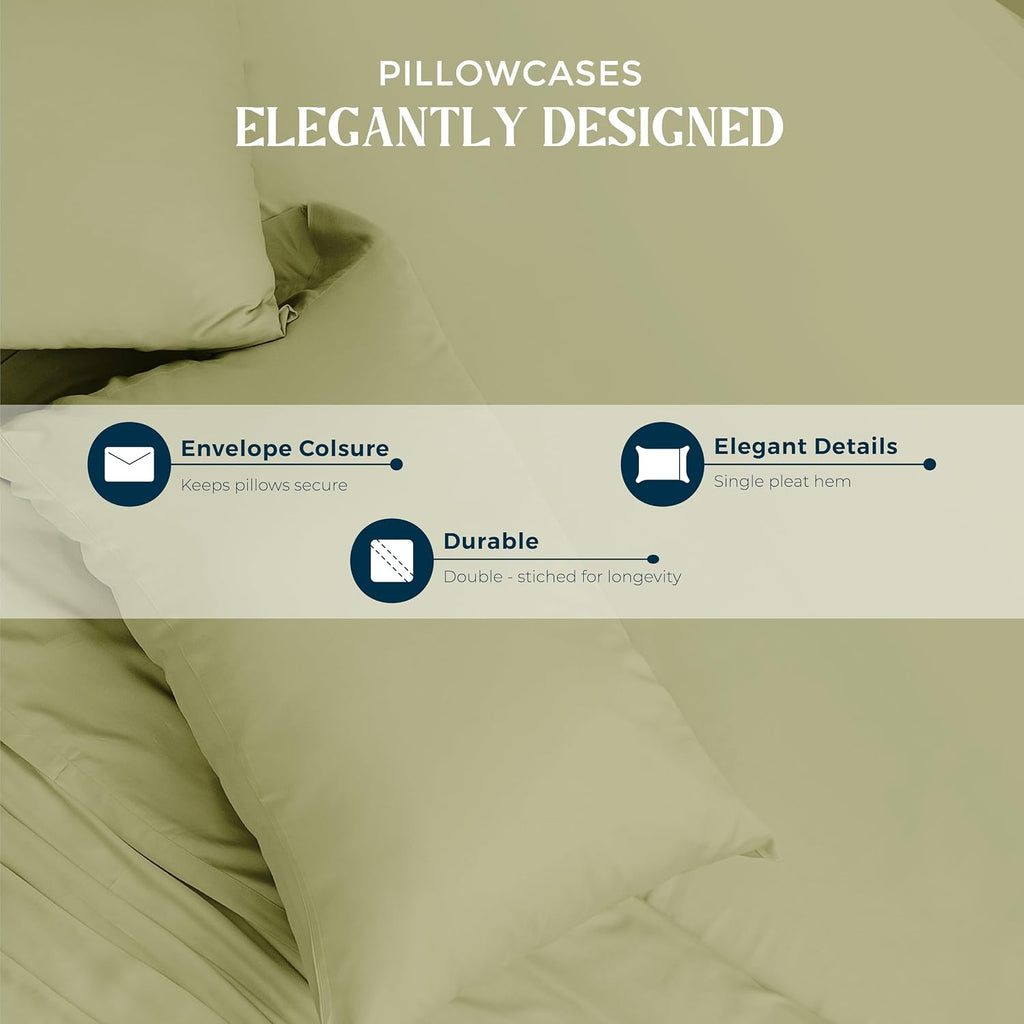 Mayfair Linen 100% Egyptian Cotton Sheets California King Size - Luxury 1500 Series Cal King Sheets Set Egyptian Cotton (4 PC, Sage Green), Silky Soft, Cooling Sateen Weave Hotel Collection Bedding