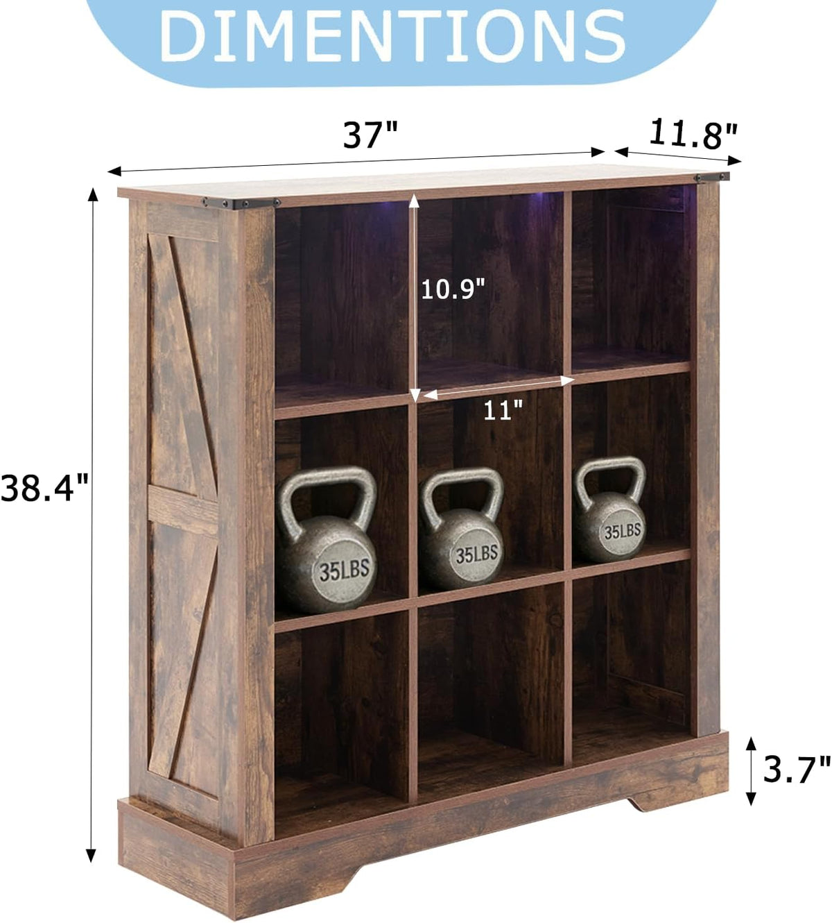 9 Cube Storage Organizer, Wood Cube Bookshelf with LED Lights, Horizontal Storage Cubes, Kids Bookshelf, Display Cabinet Cubby Shelf for Living Room Home Office Bedroom，Brown