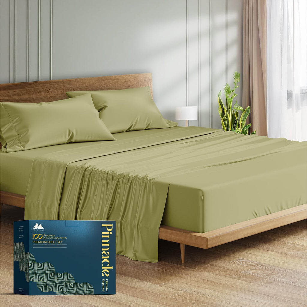 Mayfair Linen 100% Egyptian Cotton Sheets California King Size - Luxury 1500 Series Cal King Sheets Set Egyptian Cotton (4 PC, Sage Green), Silky Soft, Cooling Sateen Weave Hotel Collection Bedding