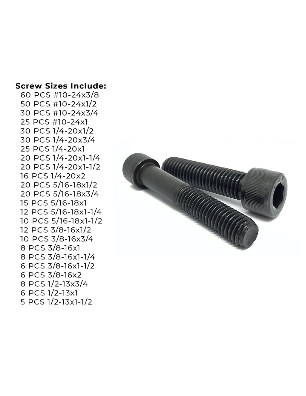 Inch Alloy Allen Socket Head Cap Screws Bolts Coarse Thread Black Oxide Assortment - 453 PCS