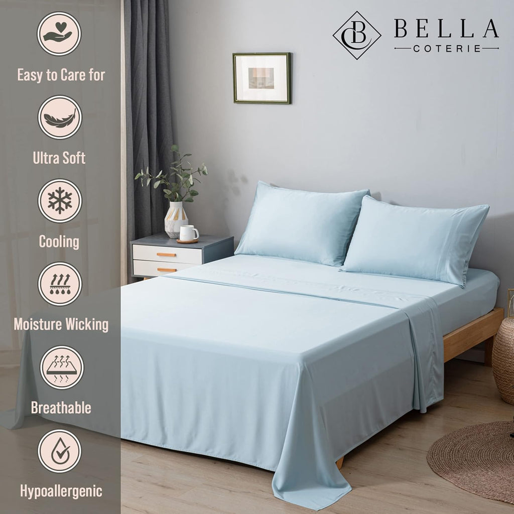 Bella Coterie Luxury Bamboo Viscose King Size Sheet Set | 100% Organically Grown | Ultra Soft | Cooling for Hot Sleepers | 18' Deep Pocket [Coastal Blue]