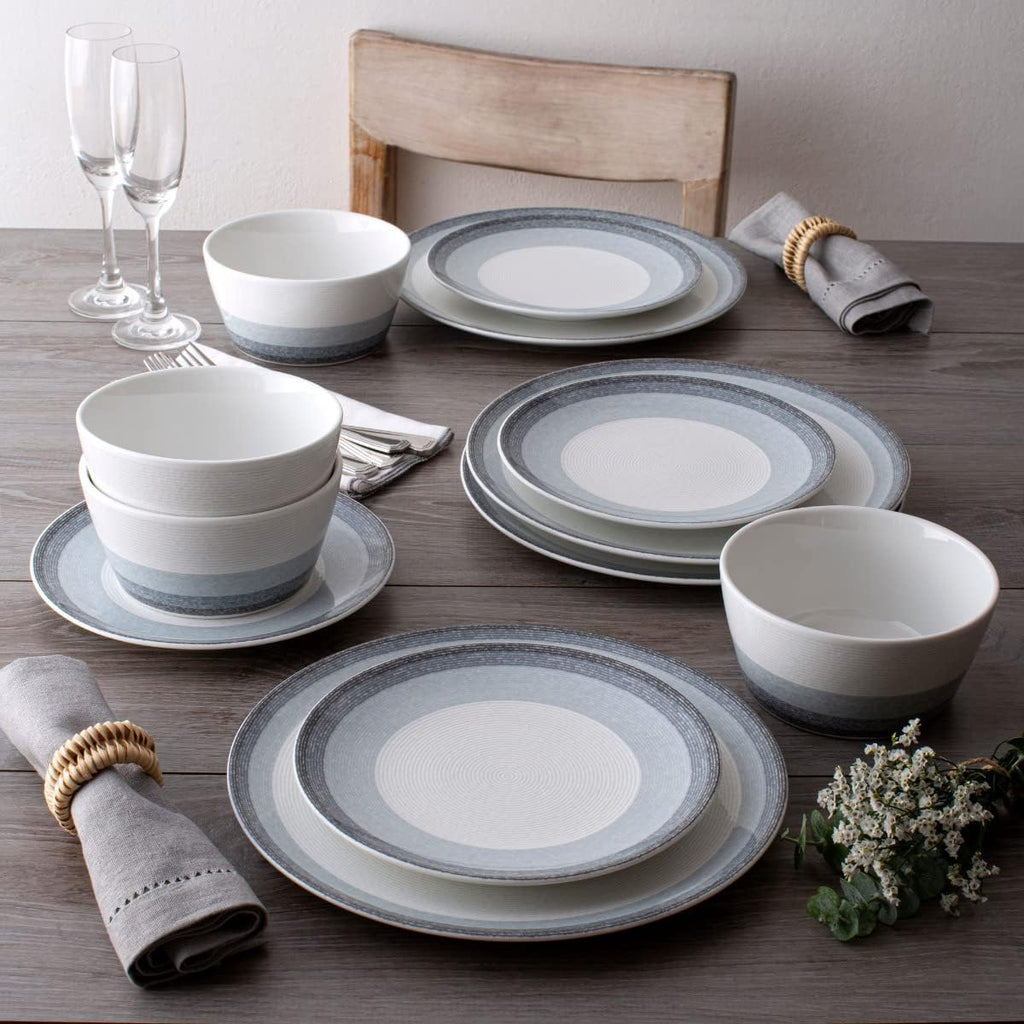 Noritake Colorscapes Layers Ash 12-Piece Coupe Dinnerware Set, Service for 4