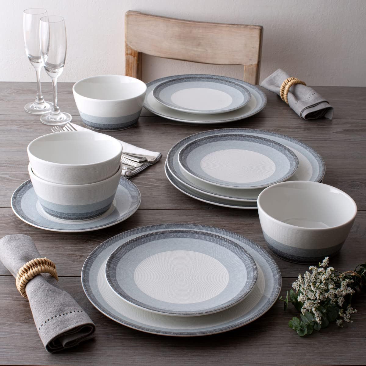 Noritake Colorscapes Layers Ash 12-Piece Coupe Dinnerware Set, Service for 4