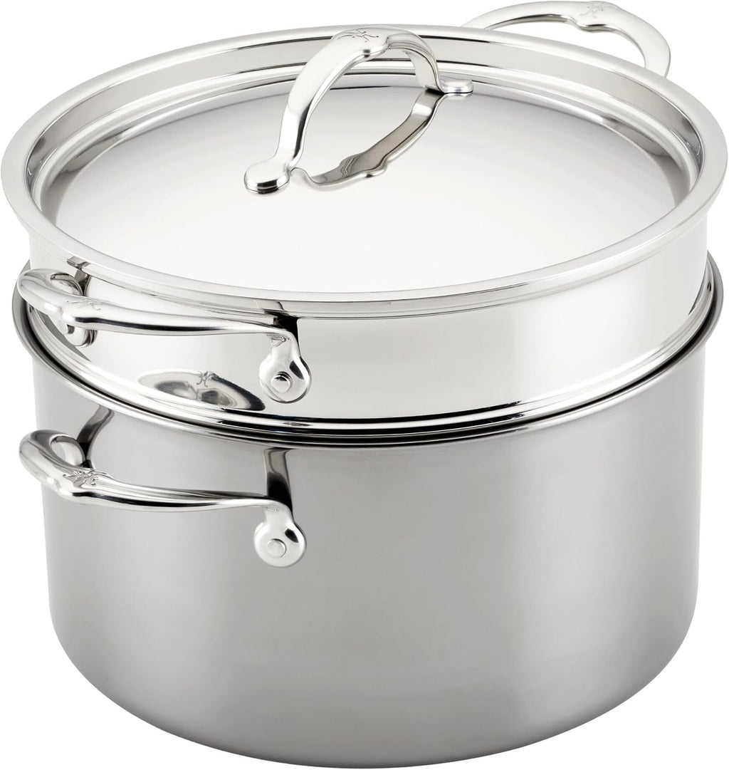 Hestan Provisions 8-Quart Stainless Steel Pasta Insert and Steamer Basket - Fits 8 Qt Stock Pots, 18/10 Stainless Steel, Dishwasher Safe