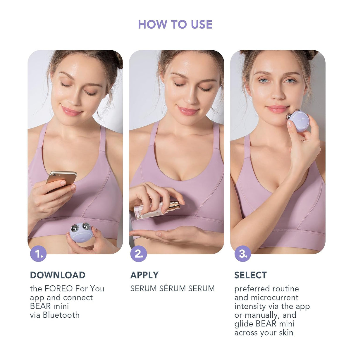 FOREO Firm & Fabulous BEAR mini + Serum Serum Serum 1 Oz Anti aging Starter Kit- Microcurrent Facial Device- Instant Face Lift- Double Chin Eliminator- Facial Skin Care Products- Gift Set- Lavender