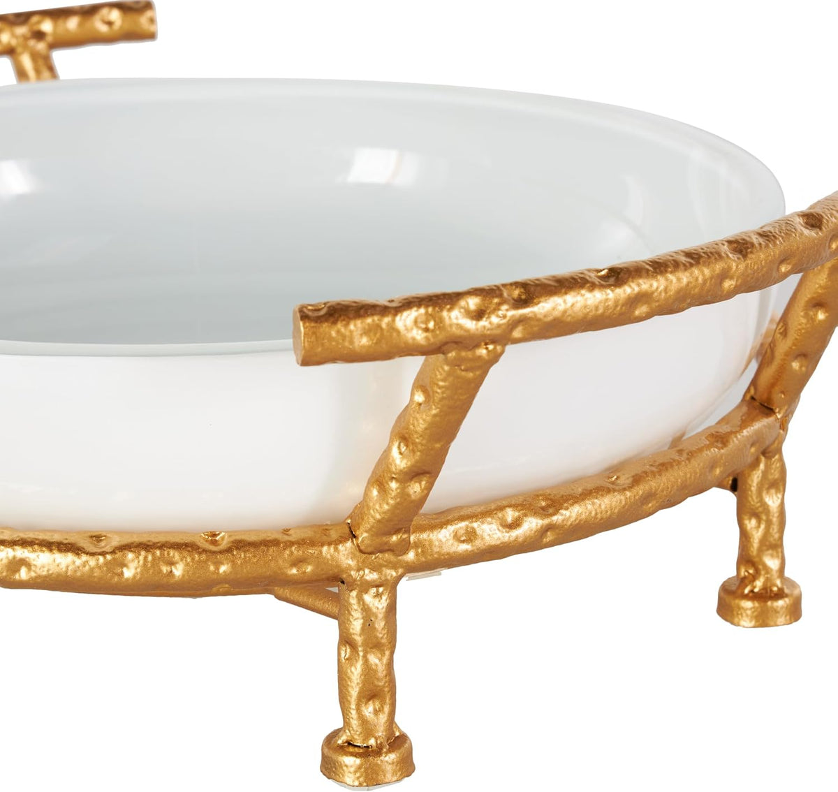 Deco 79 Tempered Glass Kitchen Serving Bowl with Gold Metal Stand, 15' x 12' x 5', White