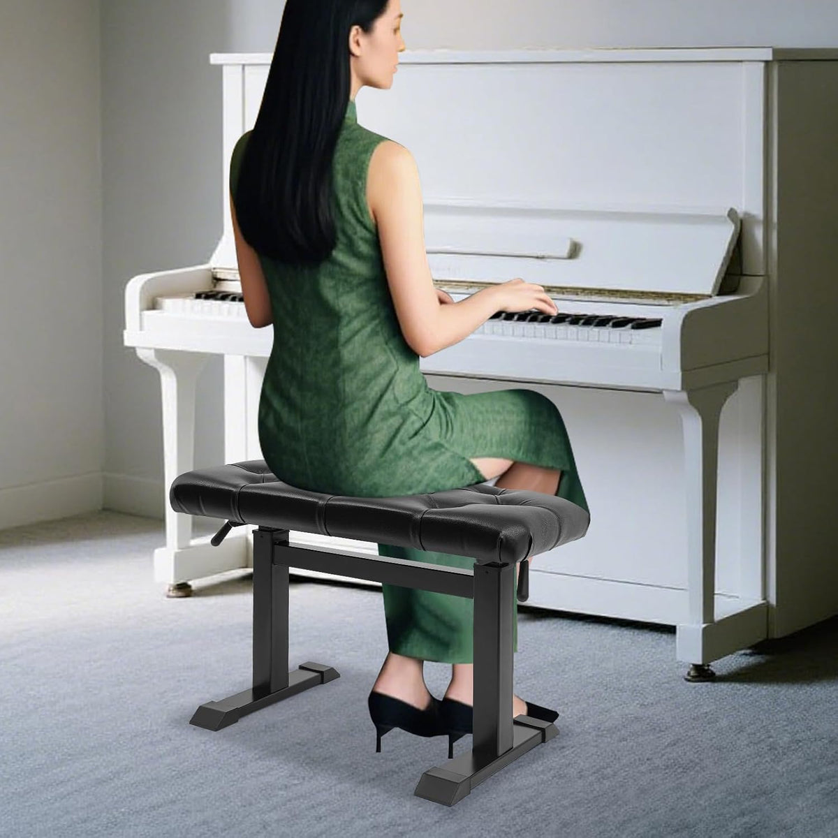 18''-23'' H Adjustable Piano Bench, Heavy Duty Keyboard Piano Stool, Piano Chair with PU Leather Cushion, Hydraulic Lifting Keyboard Bench(Black)