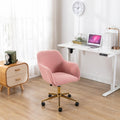 Hassyee Modern Teddy Fabric Material Adjustable Height 360 Revolving Home Office Chair with Gold Metal Legs and Universal Wheel for Indoor (Pink)