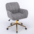 Plush Faux Fur Desk & Vanity Chair with Gold Base – Comfy Adjustable Girls Desk Chair, Makeup Chair, 360° Swivel, Tilt Backrest, Rolling Wheels – Modern Chic Home Office Seating,Grey